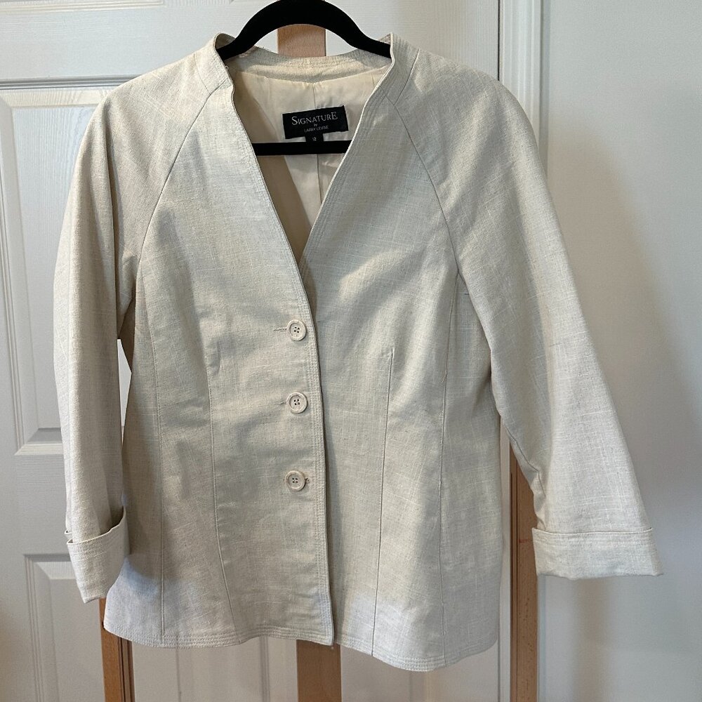 Lined Structured Linen Collarless Blazer Signature by Larry Levine Size 12 EUC